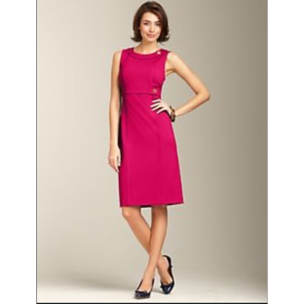 Talbots Sheath Dress Women‎ 6 Red Sleeveless Gold Button Ponte Career Preppy